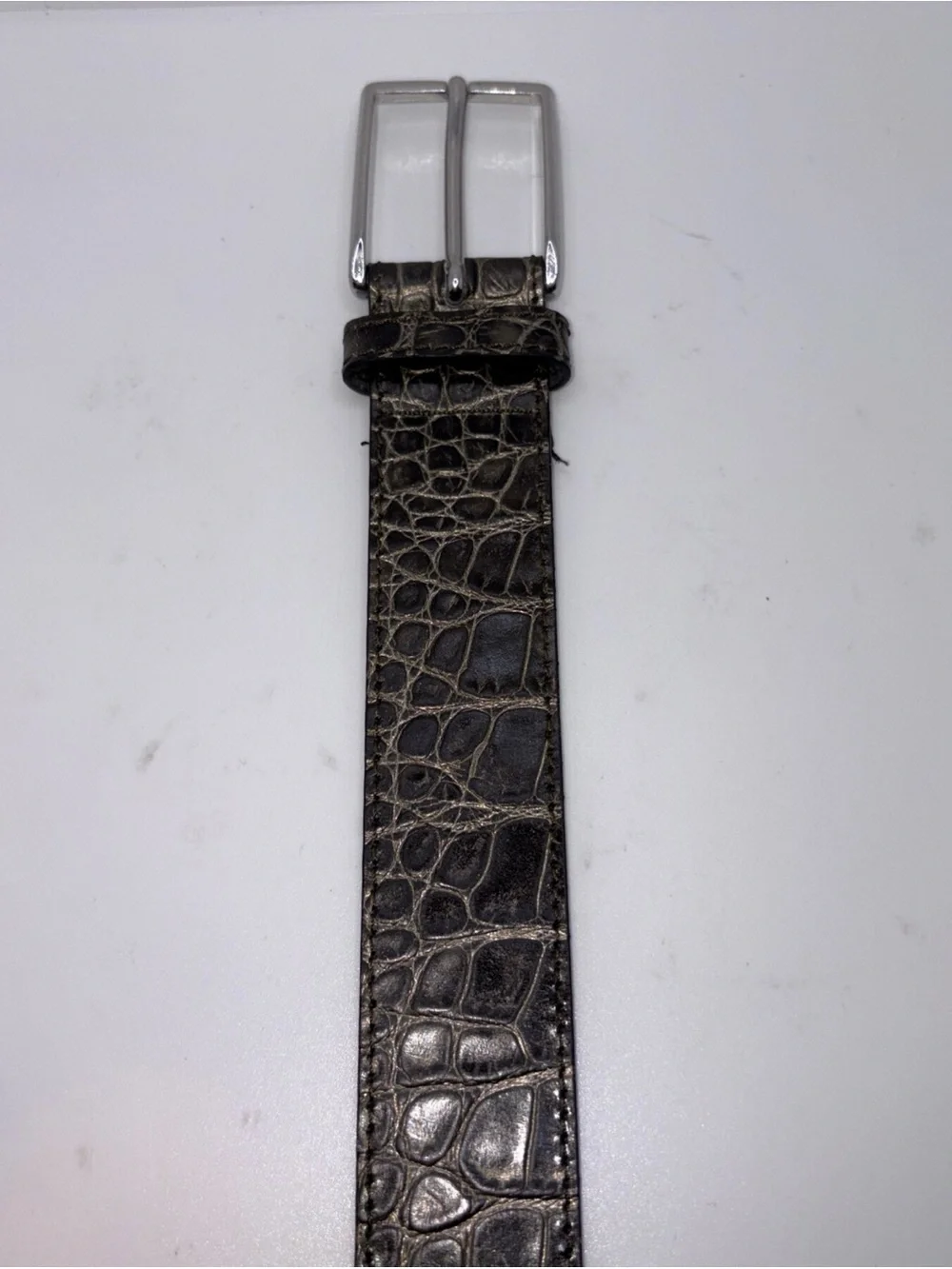Berge Croc Embossed Women’s Dress Belt Genuine Leather Sz M Italy Black Metallic